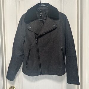 Men’s Blended Wool Black & Gray Biker Jacket